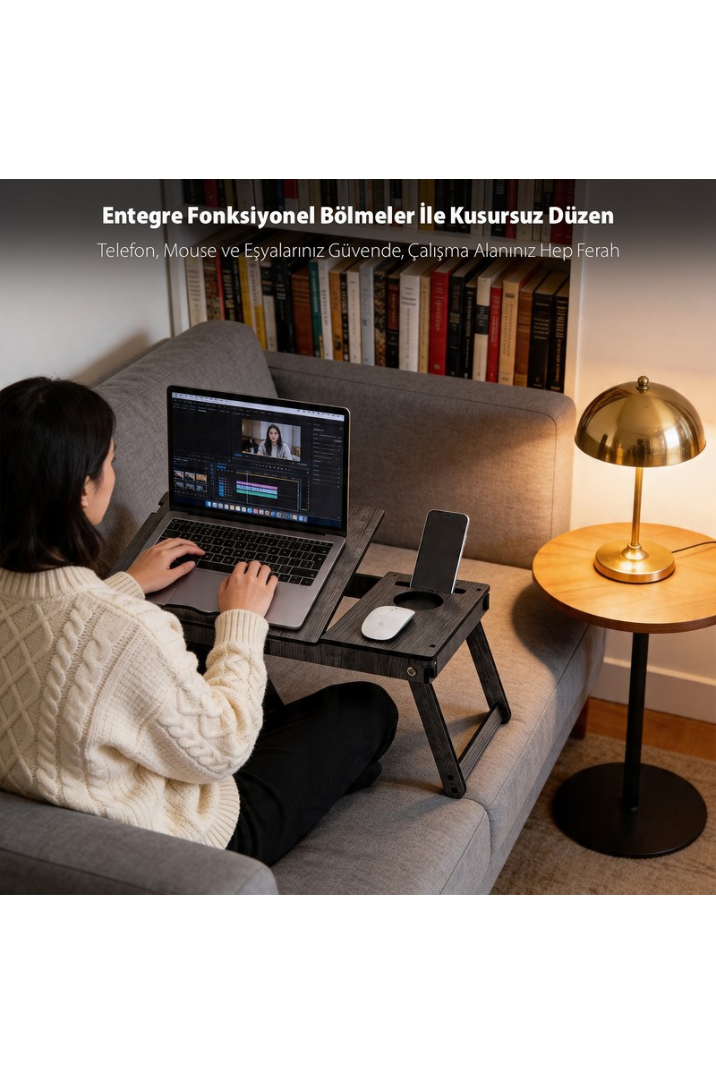 Vigo Vigo Wood Ergonomik Katlanır Ayaklı Çalışma ve Keyif Sehpası Antik Dark MDF Malzeme ile Dayanıklı — 3. ürün görseli