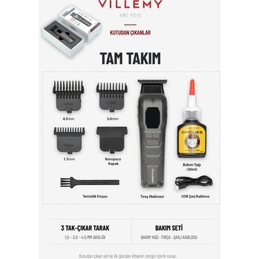 Villemy Villemy VME-P810 Profesyonel Saç Kesme, Sakal ve Ense Tıraş Makinesi Bldc Motor T-Cut 0.1 mm Dlc — 2. ürün görseli