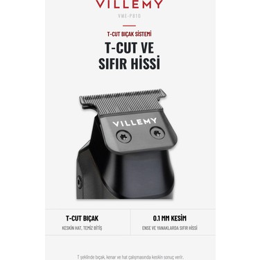 Villemy Villemy VME-P810 Profesyonel Saç Kesme, Sakal ve Ense Tıraş Makinesi Bldc Motor T-Cut 0.1 mm Dlc — 3. ürün görseli