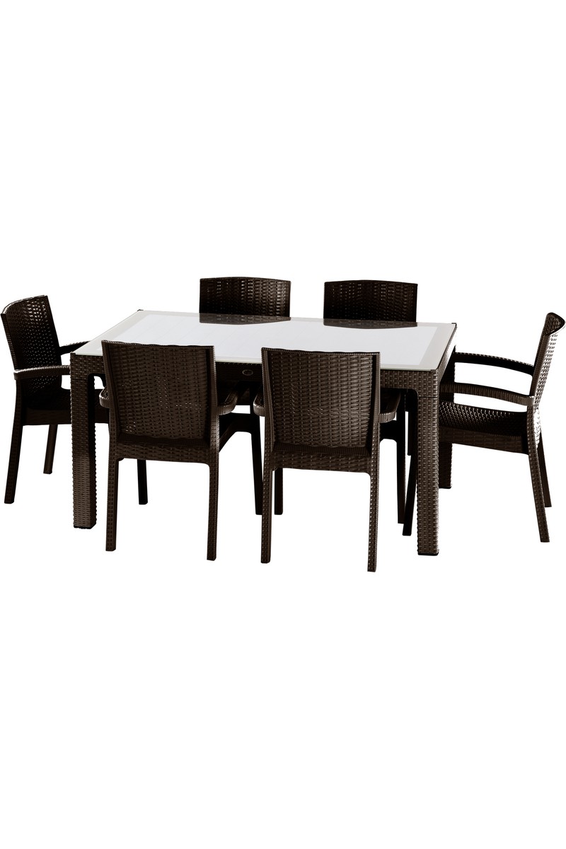 Violet Rattan 90 150 Raddan Trend Lüx Camlı Masa Takımı 6 Sandalyeli Kahverengi