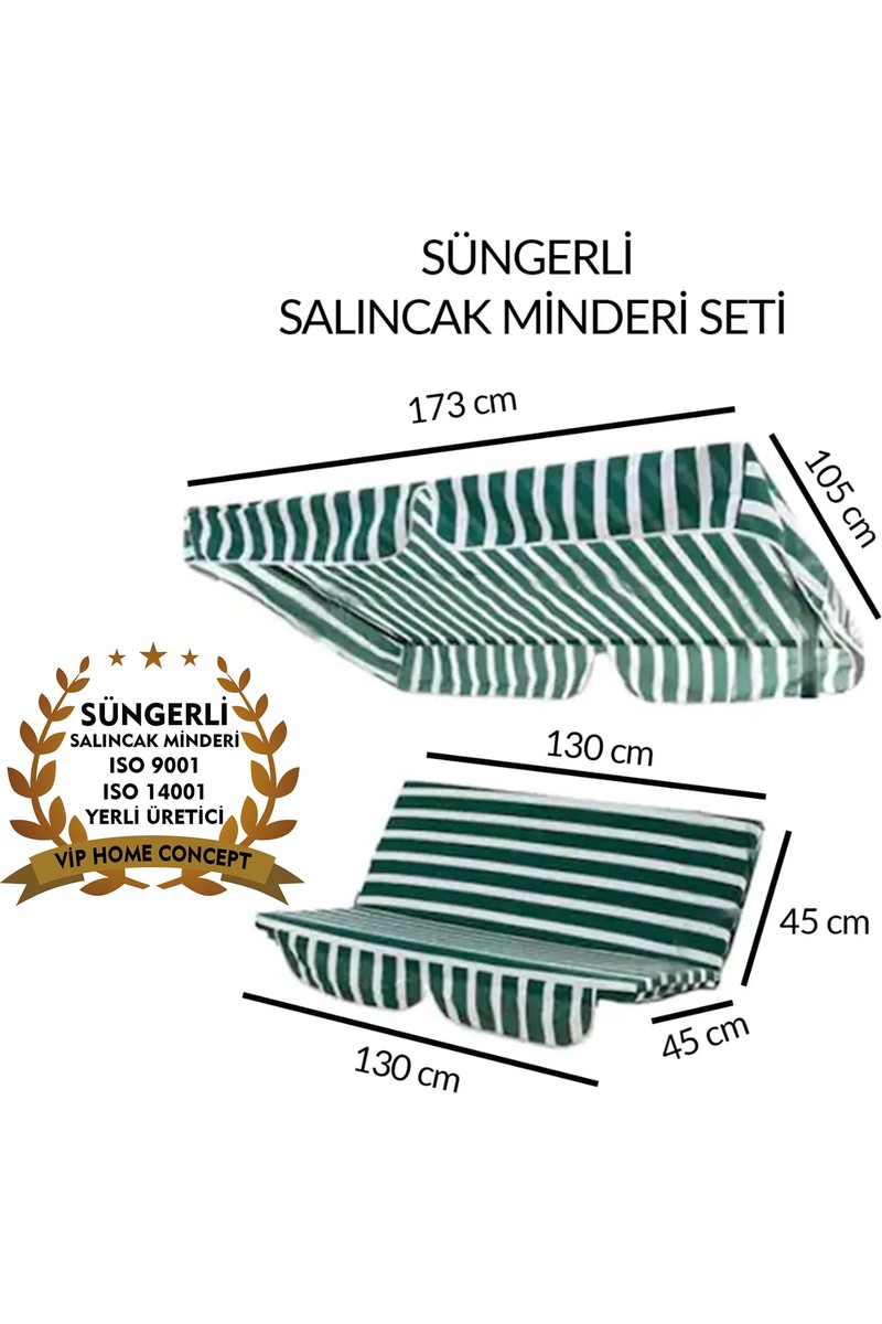 Vip Home Concept Süngerli Salıncak Minder Seti Tenteli Bahçe Minderi 2 Kişilik Süngerli Yeşil Beyaz