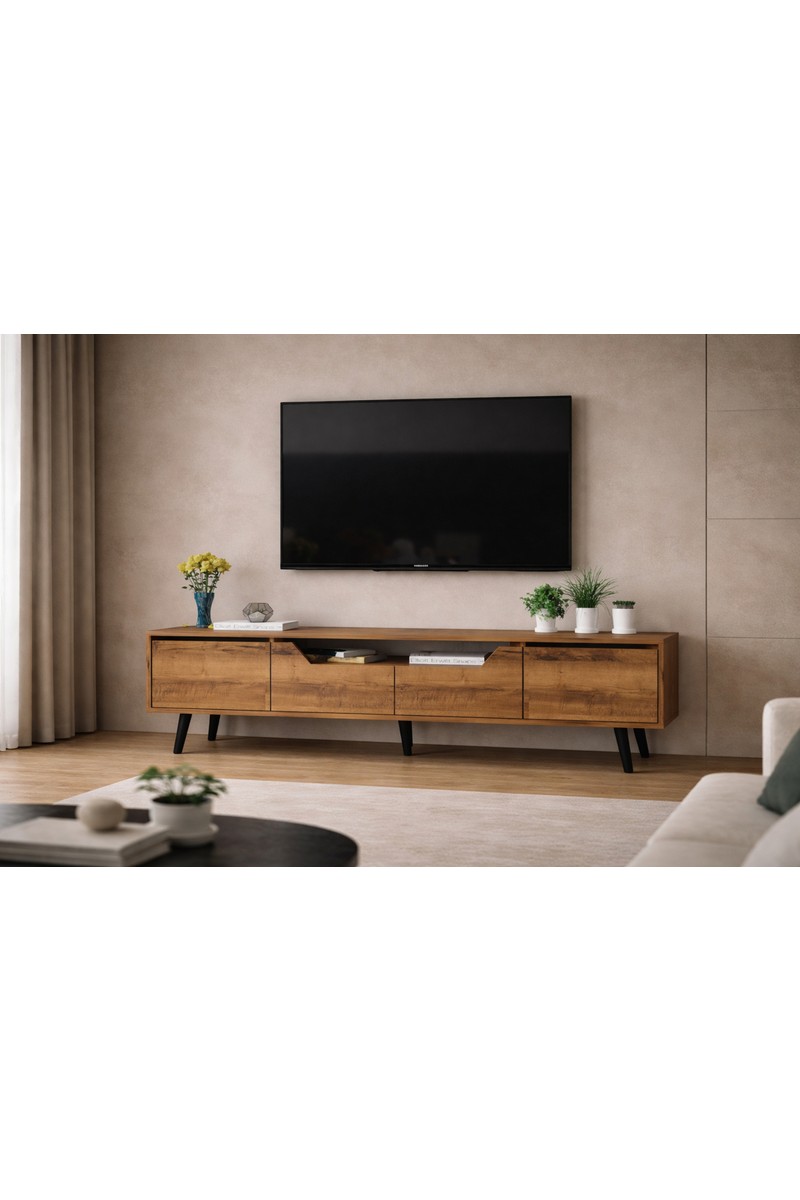 VM VERTEX MOBİLYA Roma Ahşap Ayaklı Tv Ünitesi Tv Sehpası Ceviz