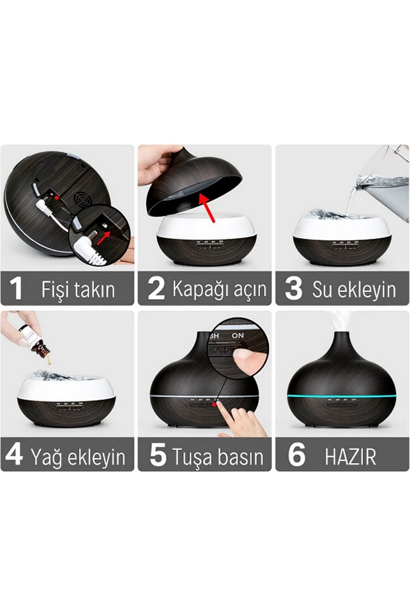 Vothoon Vothoon Hava Nemlendirici 7 LED Işıklı Aromatik Oda Kokusu 550 ml Kahve Aroma Difüzörü Buhar — 3. ürün görseli