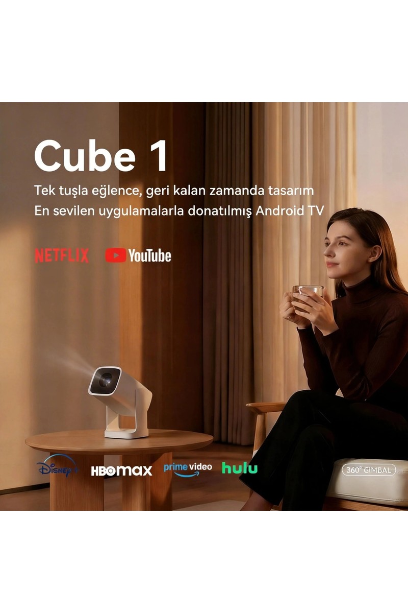 Wanbo Wanbo Cube1 Projeksiyon Cihazı-Dahili Android TV 11.0 Widevine L1 sertifikalı & 8W Hoparlör - Açık mavi — 3. ürün görseli