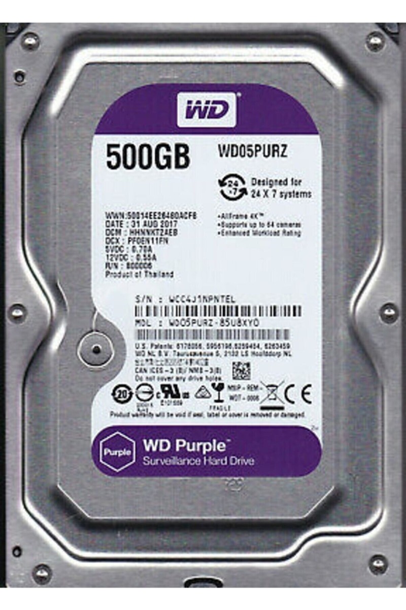 WD Purple 05PURZ 500 GB 3.5" 5400 Rpm HDD Güvenlik Diski Western Digital 500GB WD05PURZ