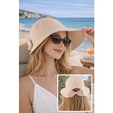 Wearflawless Wearflawless Kadın Keten Bucket Fiyonklu Yazlık Plaj Şapkası, Ayarlanabilir Geniş Kenarlı Tatil fiyatı ve görseli