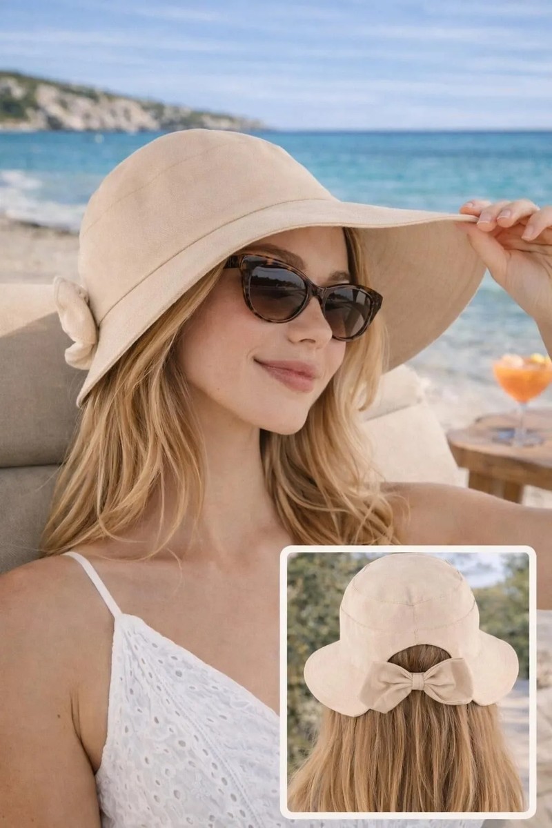 Wearflawless Wearflawless Kadın Keten Bucket Fiyonklu Yazlık Plaj Şapkası, Ayarlanabilir Geniş Kenarlı Tatil — 6. ürün görseli