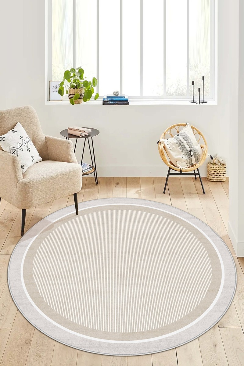 West Home West Home Makinede Yıkanabilir Kaymaz Taban Leke Tutmaz Yuvarlak Bej Mutfak Halısı Salon Halısı ve — 5. ürün görseli