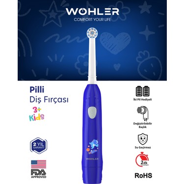 Wohler Wohler Değiştirilebilir Başlıklı Pilli Erkek Çocuk Diş Fırçası 3+ , Fda fiyatı ve görseli