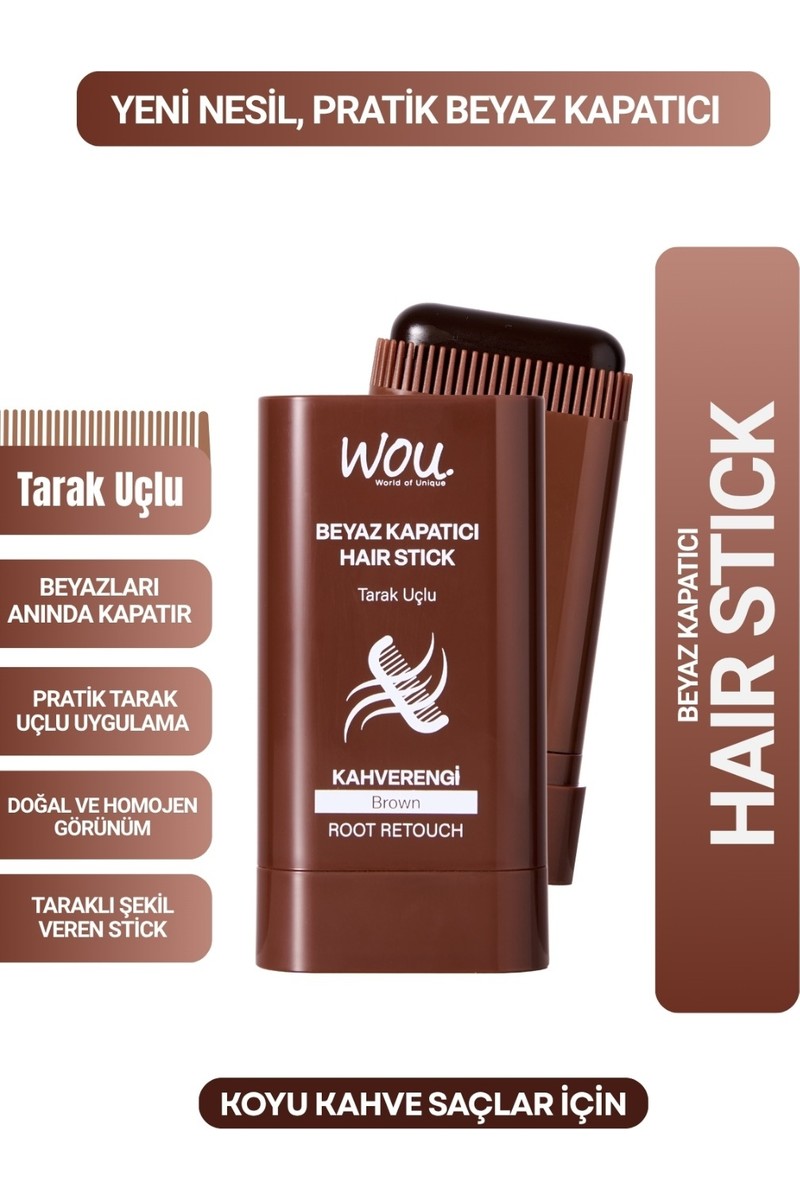 WOU World of Unique WOU World of Unique WOU Koyu Kahverengi Beyaz Kapatıcı Tarak Uçlu Saç Stick Uzun Süre Kalıcı Doğal — 2. ürün görseli