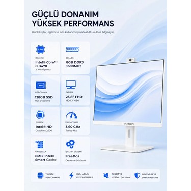Xaser Xaser XS013 Intel Core i5 3470 8GB RAM 128GB SSD 23.8" Full HD VESA Uyumlu Webcam WiFi Bluetooth — 3. ürün görseli