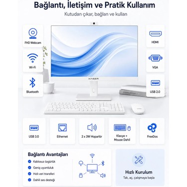 Xaser Xaser XS013 Intel Core i5 3470 8GB RAM 128GB SSD 23.8" Full HD VESA Uyumlu Webcam WiFi Bluetooth — 4. ürün görseli