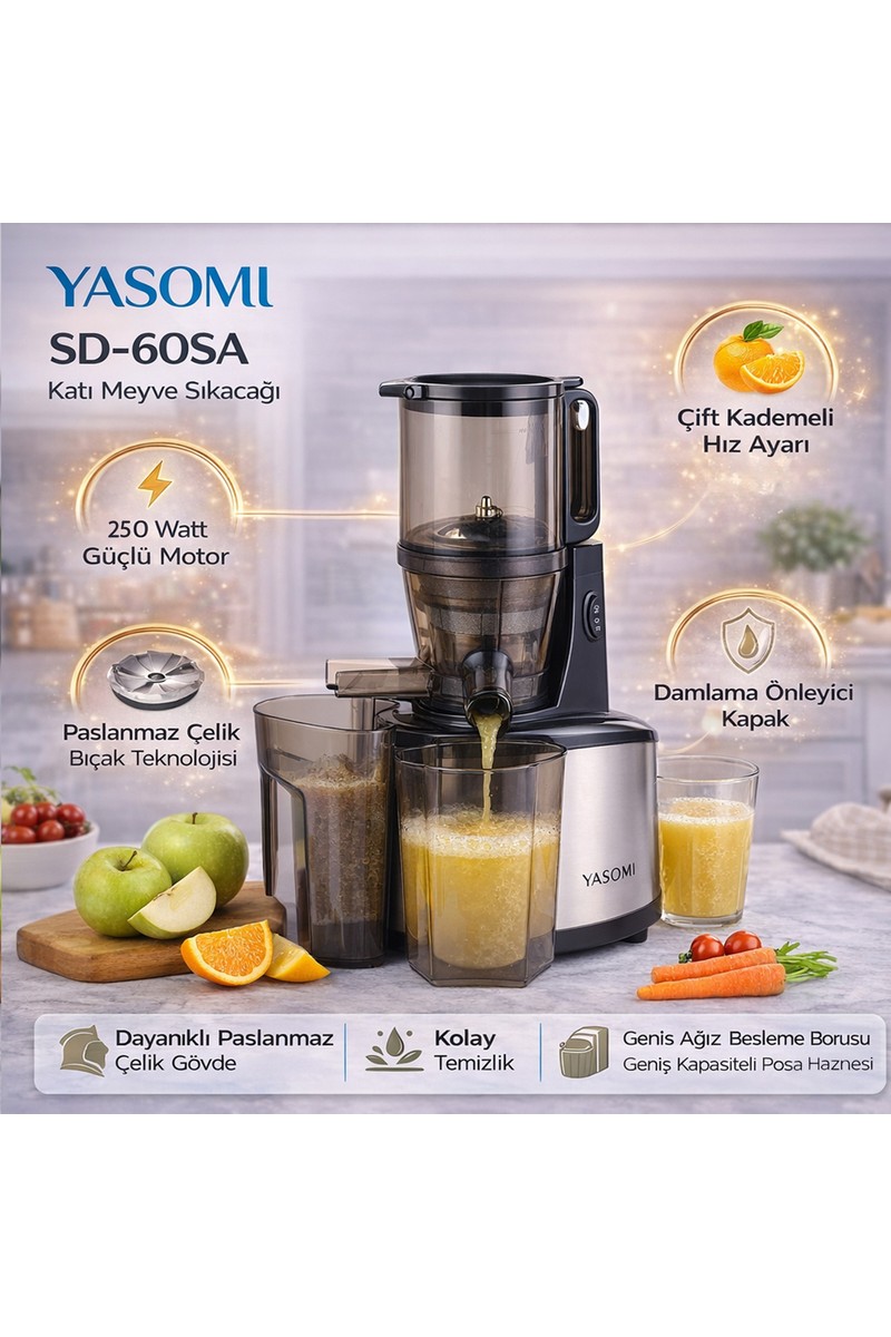 Yasomi SD-60SA 250W Damlatma Önleyici Katı Meyve Sebze Sıkacağı