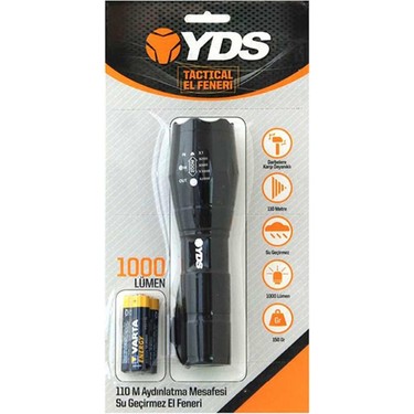 YDS YDS TACTICAL Siyah El Feneri 1000 Lümen Yüksek Güçlü Alüminyum Malzeme ile Su — 5. ürün görseli