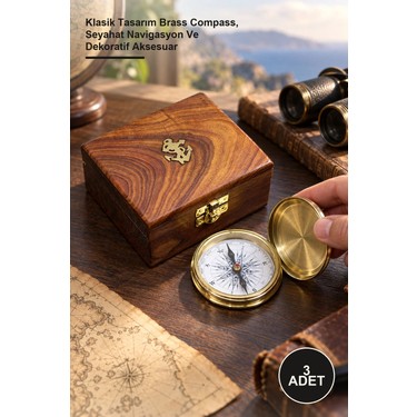 Yenilig Yenilig 3 Adet Ahşap Kutulu Pirinç Pusula – Klasik Tasarım Brass Compass, Seyahat Navigasyon ve fiyatı ve görseli