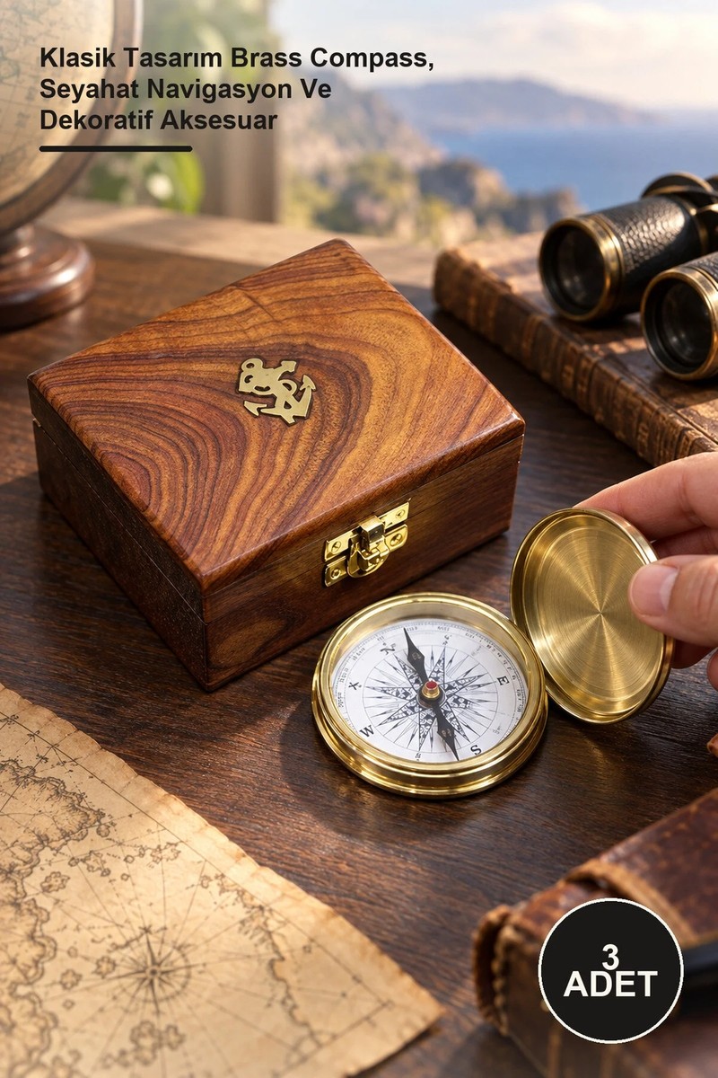 Yenilig Yenilig 3 Adet Ahşap Kutulu Pirinç Pusula – Klasik Tasarım Brass Compass, Seyahat Navigasyon ve — 3. ürün görseli