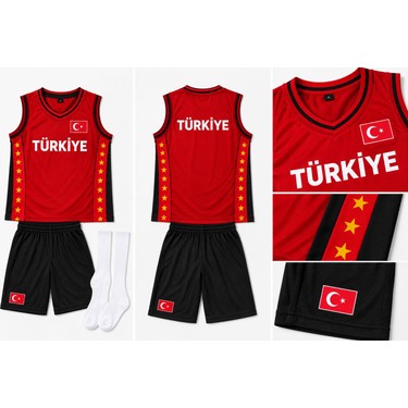 Yensa Yensa Türkiye Armalı Siyah-Kırmızı Çocuk Basketbol Forması Çorap — 2. ürün görseli