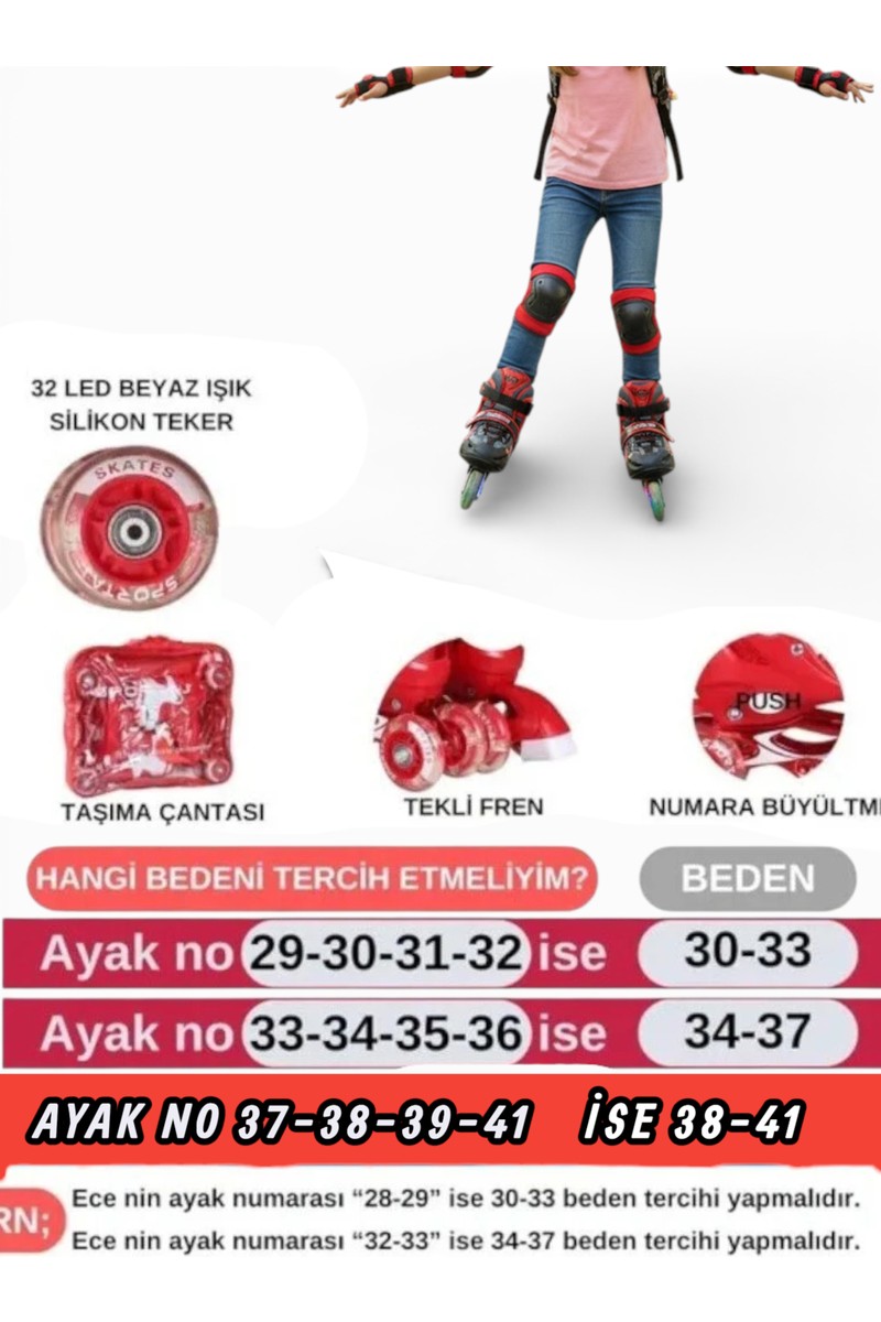 Yıldırım Yıldırım Oyuncak Silikon Tekerli Işıklı Ayarlanabilir Çocuk Pateni 2+1+1 2+2 Ve Tek Sıra 3in1 Dizlik Dirseklikli Set — 3. ürün görseli