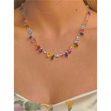 Youes Jewelry Youes Jewelry Gema Kolye ve Bileklik Seti Zirkon Renkli Taşlı Kolye ve — 5. ürün görseli