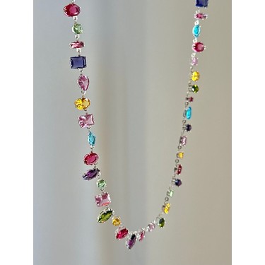Youes Jewelry Youes Jewelry Gema Kolye ve Bileklik Seti Zirkon Renkli Taşlı Kolye ve — 6. ürün görseli