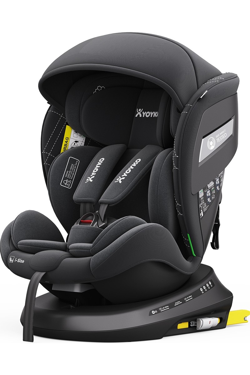 Yoyko Yoyko Rich Alarmlı 360° Dönebilir Yatabilir 90° Kilitlenir I-Size 0-36 kg Oto Koltuğu Isofıx/sıp/latch Siyah fiyatı ve görseli