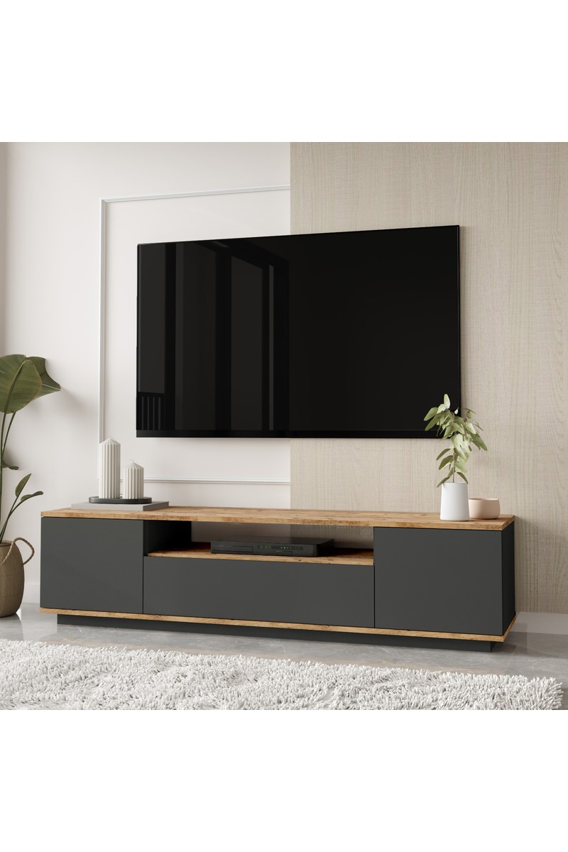 Yurupa Aven Tv Ünitesi Tv Sehpası Kapaklı 180CM Çam-Antrasit Ave7-Aa
