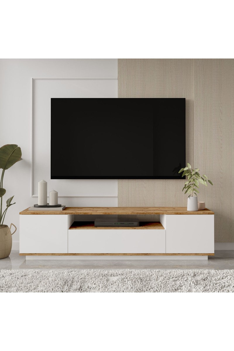 Yurupa Aven Tv Ünitesi Tv Sehpası Kapaklı 180CM Çam-Beyaz Ave7-Aw