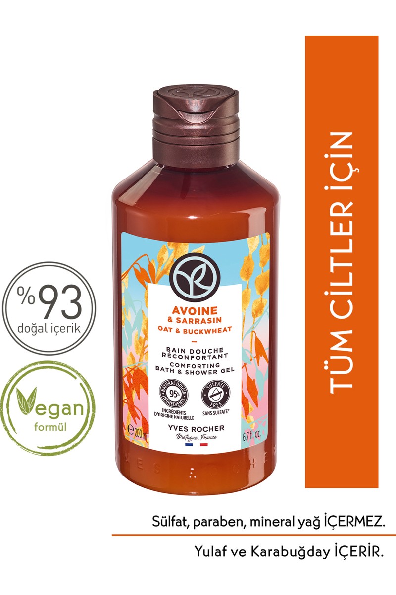 Yves Yves Rocher Duş Jeli - Nemlendirici Rahatlatıcı Yulaf & Karabuğday - SLS,SLES İçermez,Vegan-200ml fiyatı ve görseli