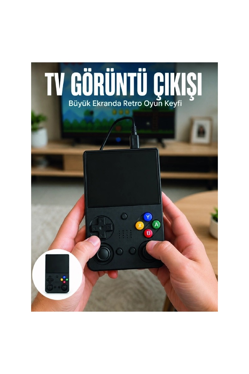 Zenviaa Mey Ithalat® Retro Oyun Konsolu Çift Analog Joystick 64GB Hafızalı Taşınabilir El Kon