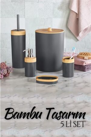 5 li Banyo Seti Bambu Design ANTRASİT. Ev Ürünleri ve Banyo WC.