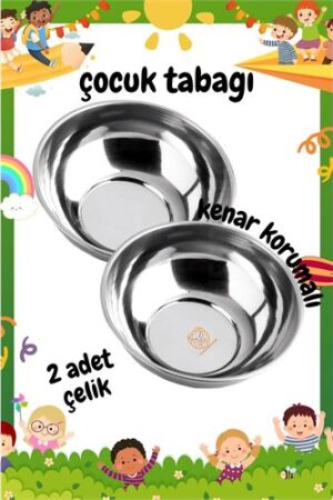Derin Çocuk Tabağı Güvenli Kenarlı Çelik 2 Adet 16 cm. Mutfak Ürünleri ve Mutfak Ekipmanları.
