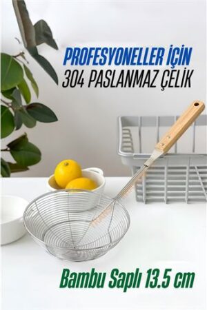 Bambu Saplı Kevgir Süzgeç 304 Paslanmaz Çelik 13.5 cm. Mutfak Ürünleri ve Kevgir Süzgeçler.
