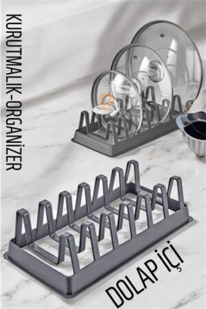Tabak Düzenleyici Kurutmalık Dolap İçi Tencere Kapak Organizer GRİ. Mutfak Ürünleri ve Bulaşık Yardımcıları.
