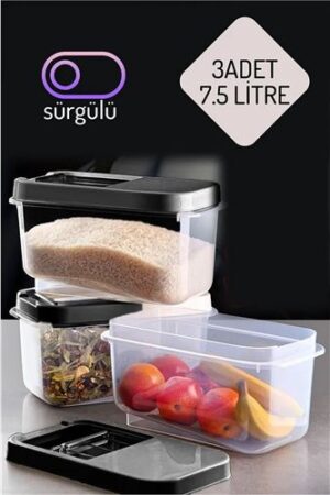 Erzak Bakliyat Saklama Kabı 3 lü Set 7.5 Lt Antrasit. Mutfak Ürünleri ve Saklama Kapları.