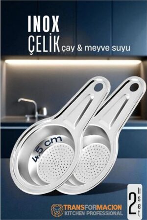 Inox Çelik Çay Süzgeci - Meyve Suyu Süzgeci  - Profesyoneller İçin 2 li SET Paslanmaz Çelik. Mutfak Ürünleri ve Çay Kahve Yardımcıları.