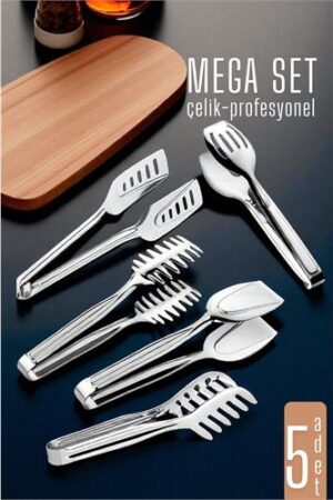 Mutfak Maşa Seti - Makarna Pasta Salata Çok Amaçlı Maşa 5 li SET 304 Paslanmaz Çelik. Mutfak Ürünleri ve Mutfak Maşa.