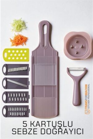 5 Başlıklı Dikey Sebze Doğrayıcı - 8 in 1 Italyan Tip Rende Seti -Profesyonel Şefler İçin. Mutfak Ürünleri ve Tencere ve Tavalar.