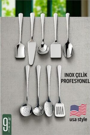 Amerikan Tip Servis Seti 9 Parça - Profesyonel Paslanmaz Çelik Çeyiz Seti. Mutfak Ürünleri ve Kaşıklar.