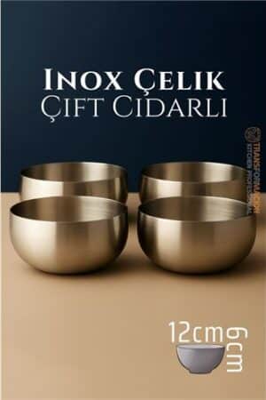 Çift Cidarlı Kase - Inox Çelik Kase 12 cm  4 LÜ SET. Mutfak Ürünleri ve Mutfak Ekipmanları.