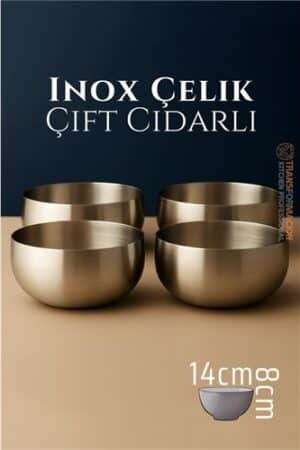 Çift Cidarlı Kase - Inox Çelik Kase  14 cm 4 LÜ SET. Mutfak Ürünleri ve Mutfak Ekipmanları.