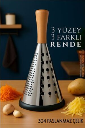 El Rendesi - Konik Tip Ergonomik 3 Taraflı Profesyonel 304 Paslanmaz Çelik. Mutfak Ürünleri ve Rendeler.