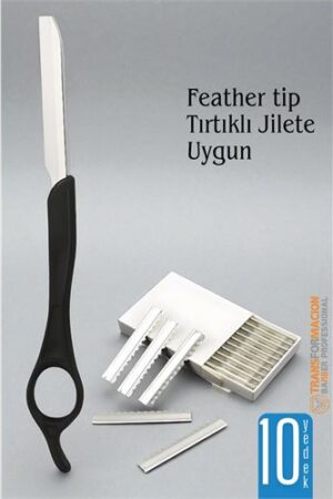 Feather Tip Jiletli Ustura 10 Yedek Jiletli Profesyonel. Kuaför Berber ve Tarak ve Makaslar.
