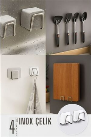Inox Çelik Çok Amaçlı Askı - Banyo Askısı - Mutfak Askısı Profesyonel 4 lü SET. Ev Ürünleri ve Askılar.