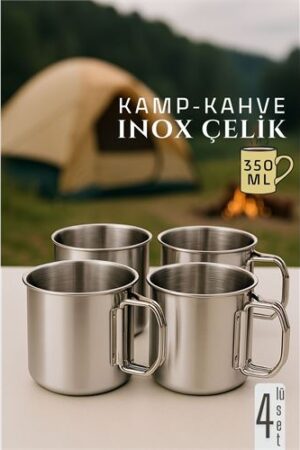 Inox Çelik Kamp Kupası - Kamp Bardağı 350 ml 4 LÜ SET. Kişisel Ürünler ve Piknik Outdoor.