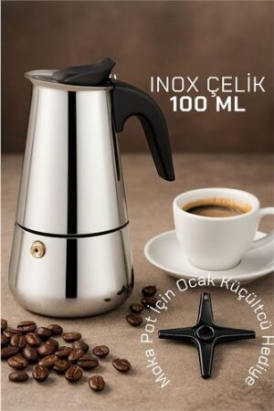Inox Moka Pot - Paslanmaz Çelik Profesyonel Moka Pot - 100 ml. Mutfak Ürünleri ve Çay Kahve Yardımcıları.