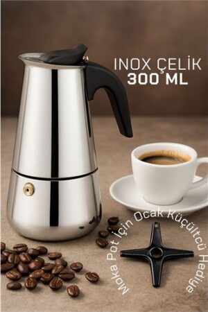 Inox Moka Pot - Paslanmaz Çelik Profesyonel Moka Pot - 300 ml. Mutfak Ürünleri ve Çay Kahve Yardımcıları.