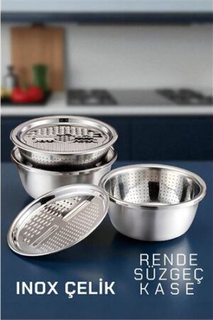 Inox Rende Kase Süzgeç Seti - MultiFix 3 in . Kişisel Ürünler ve Piknik Outdoor.