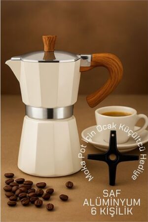 Italyan Moka Pot - 6061 Saf Alüminyum  Ahşap Saplı - 6 kişilik KREM. Oto-Hırdavat ve Testereler.