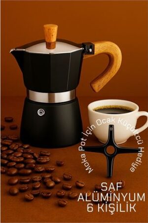 Italyan Moka Pot - 6061 Saf Alüminyum  Ahşap Saplı - 6 kişilik SİYAH. Oto-Hırdavat ve Testereler.