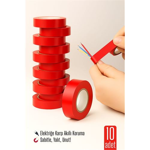10'LU KIRMIZI Elektrik Bandı – Yüksek Yalıtım Gücü 10'LU KIRMIZI Elektrik Bandı – Yüksek Yalıtım Gücü